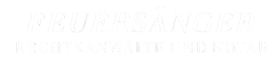 Das Logo der Kanzlei und dem Notariat Feuersänger, in weiß auf transparentem Hintergrund
